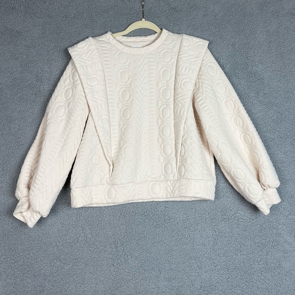 ANTHROPOLOGIE FIND ME NOW PUFF SLEEVE QUILTED SWEATSHIRT PULLOVER SWEATER SIZE S - Picture 1 of 11